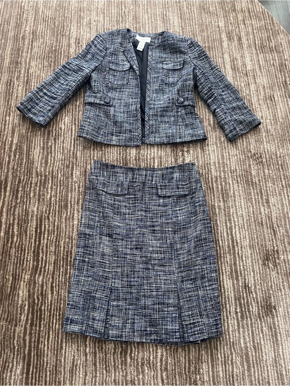 Liz Claiborne Navy and White Tweed Blazer & Skirt Set